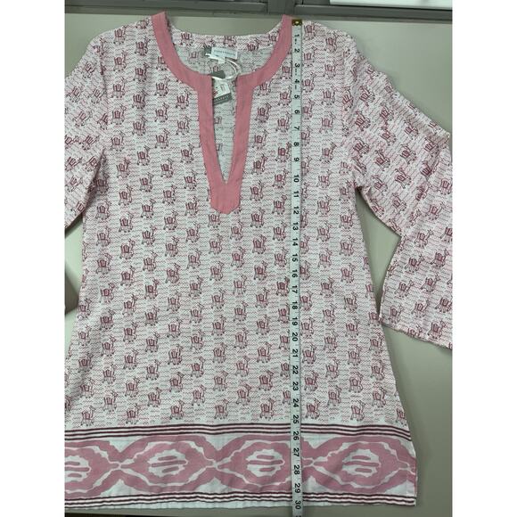 Anthropologie Pomegranate Boho Cotton Tunic S Pink White Resort Llama Print NWT - Picture 7 of 13